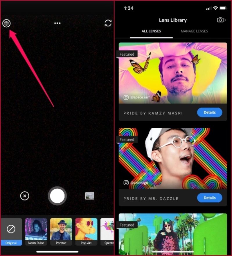 Giao diện phần mềm Photoshop Camera