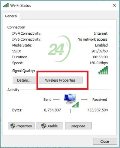 chọn mục Wireless Properties