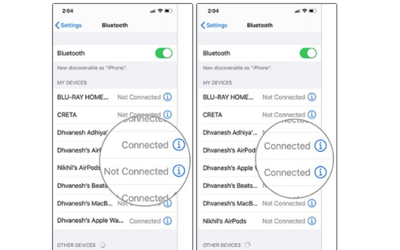 cách kết nối Airpod thứ hai  qua bluetooth