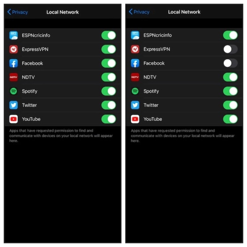 ios 14 bật hoặc tắt ứng dụng bạn không muốn truy cập vào mạng cục bộ