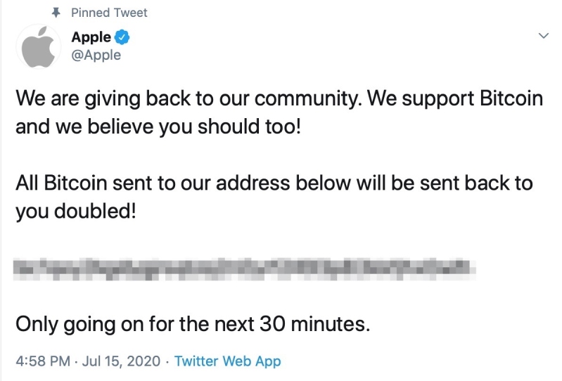 Tài khoản của Apple tweet nội dung kêu gọi gửi tiền ảo