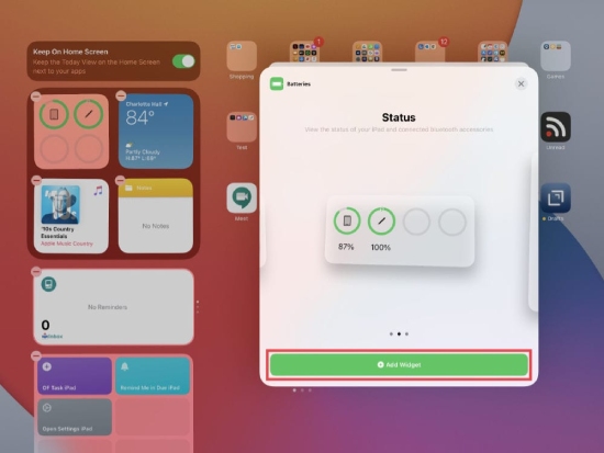 Các bước thực hiện thêm widget pin trên apple pencil