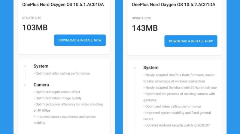 Kích thước và chi tiết của bản cập nhật 10.5.2 của OxygenOS dành cho OnePlus Nord