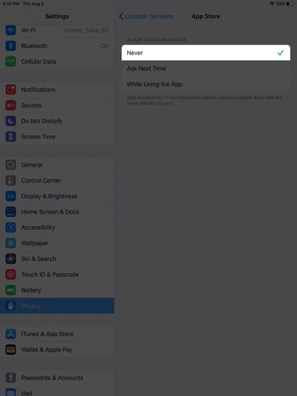  tắt vị trí trên iPad.