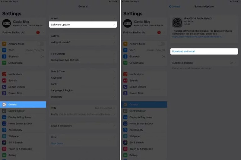 Cập nhật lên iPadOS mới nhất