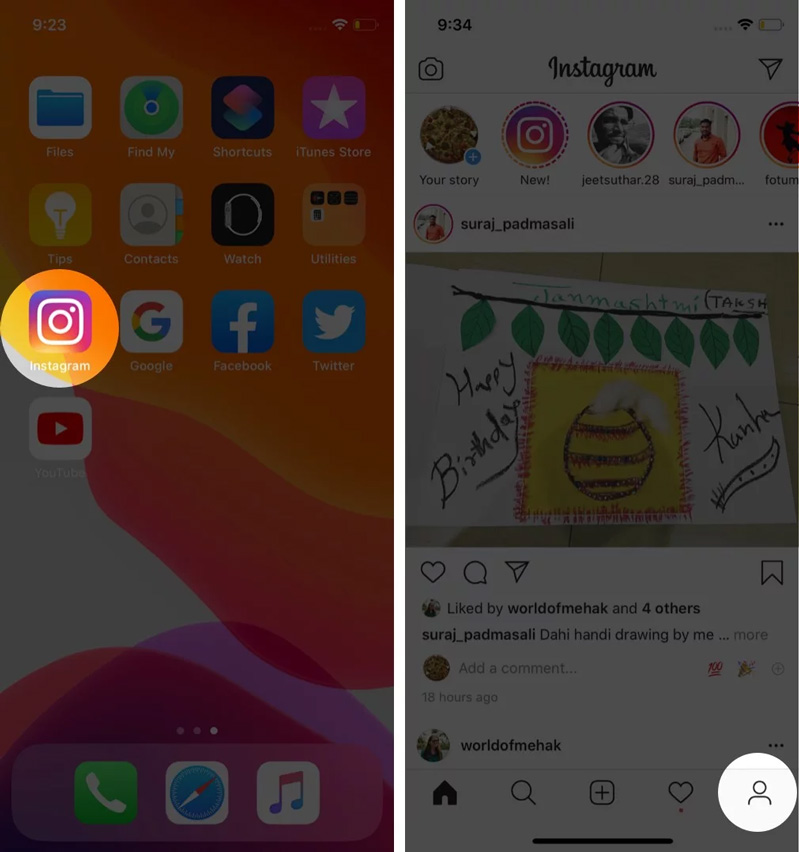 Mở Instagram trên iPhone của bạn và truy cập hồ sơ của bạn. Mở Instagram trên iPhone của bạn và truy cập hồ sơ của bạn.