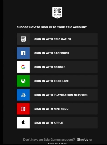 nhập thông tin đăng nhập Epic Games 