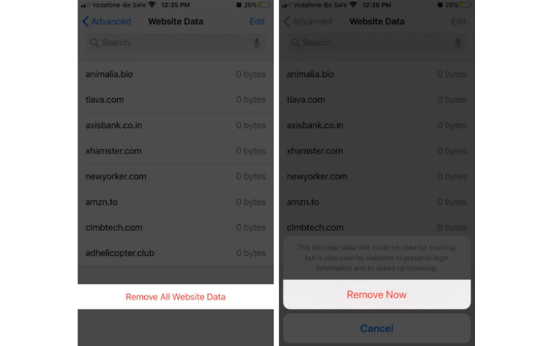 Xoá lịch sử và dữ liệu trang web
