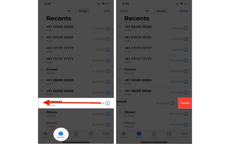 xóa cuộc gọi cụ thể mà bạn muốn trên iphone