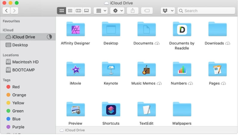 Trình tìm kiếm khi iCloud Drive đang đồng bộ hóa