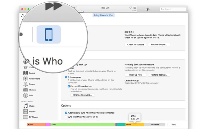 Kiểm tra dung lượng iPhone iPad bằng iTunes