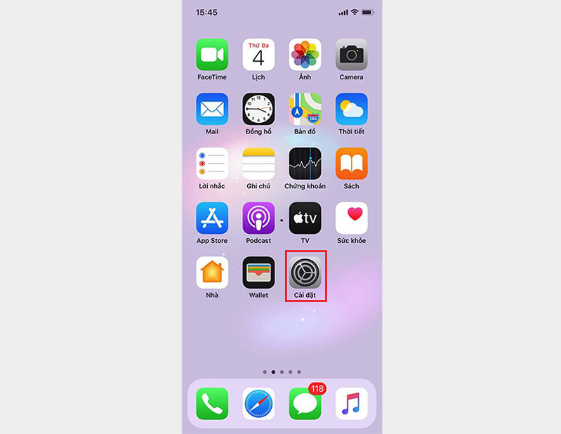 Mở phần cài đặt iphone 12 