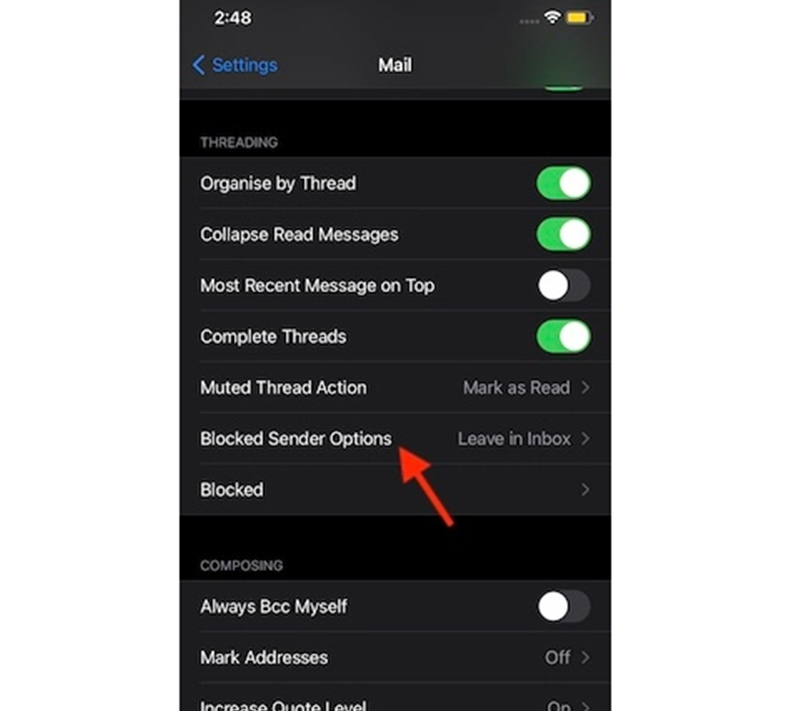 tự động gửi tin nhắn bị chặn vào thùng rác trên apple mail