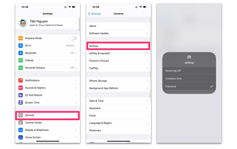 Thiết lập AirDrop đt iPhone 12 mới với chế độ Contacts Only