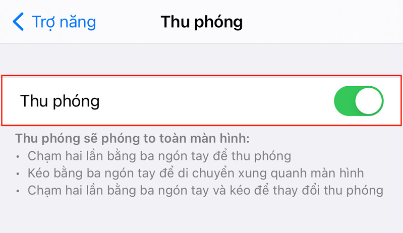 thu phóng iphone trong trợ năng 