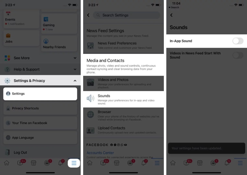 Cách tắt hiệu ứng âm thanh trong ứng dụng của Facebook trên iPhone