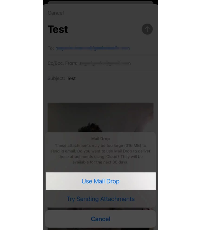 gửi tệp lớn trên iphone ipad bằng mail drop