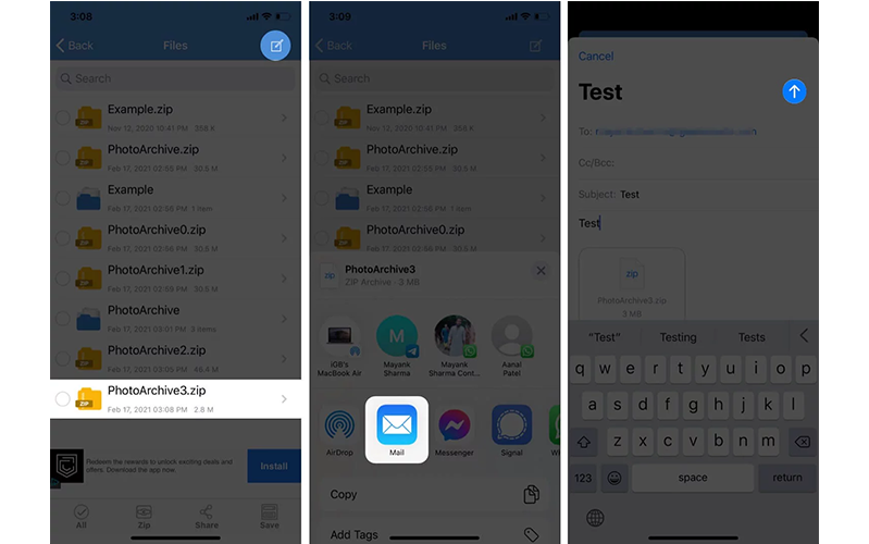 gửi các tệp lớn qua iphone ipad bằng iZip 2