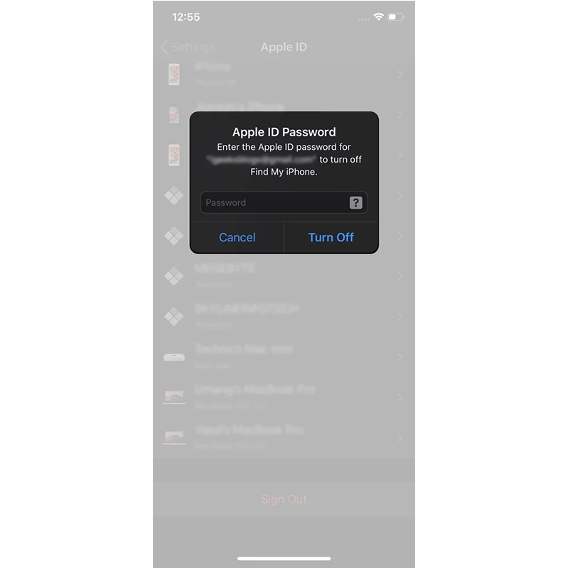 Nhập ID Apple của bạn để tắt Find My iPhone