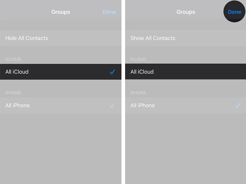 Tùy chọn “Tất cả iCloud” và nhấn vào “Xong” 