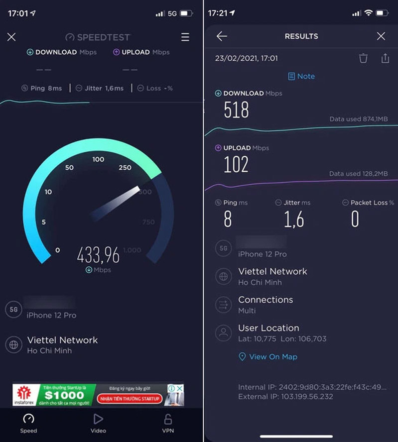tốc độ mạng 5g tại tphcm 