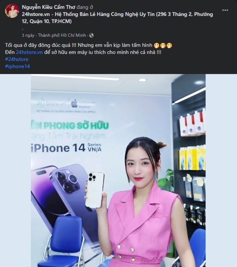 Puka mua iPhone 14 tại 24hStore Puka chia sẻ niềm vui trên trang cá nhân