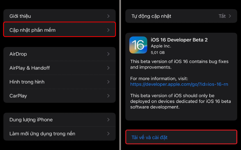 Các bước cập nhật iOS 16.1 