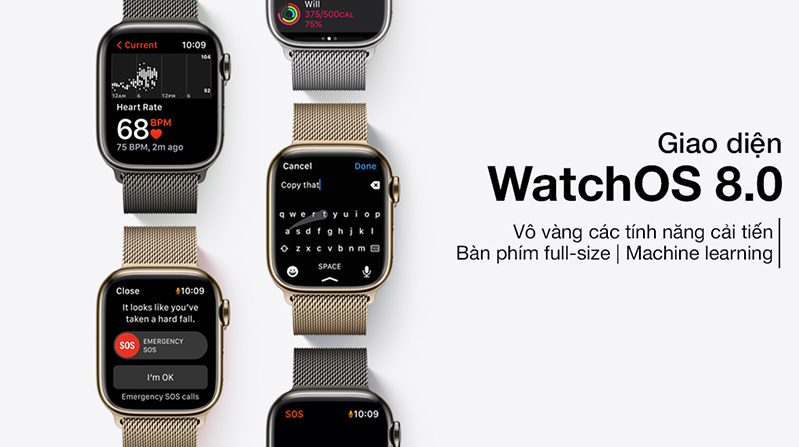 Giao diện của Apple Watch Series 7 41mm LTE mặt thép, dây thép