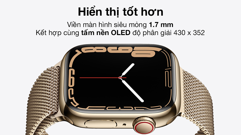 Màn hình của Apple Watch Series 7 41mm LTE mặt thép, dây thép