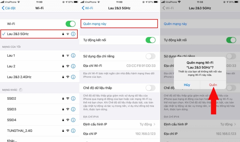 Quên mạng này trong phần Wi-Fi