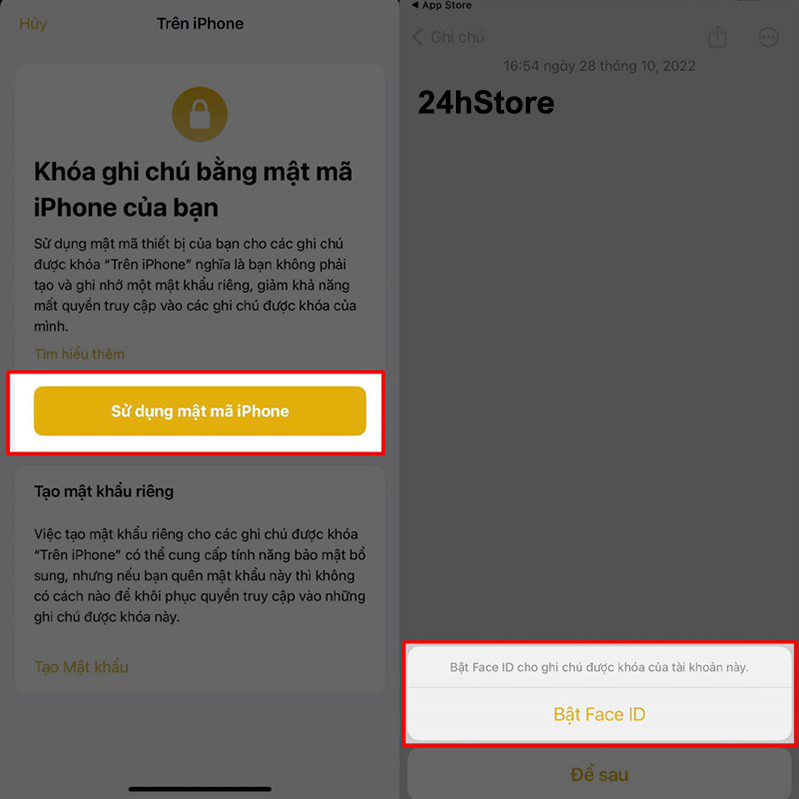 Đặt mật khẩu face id cho ghi chú