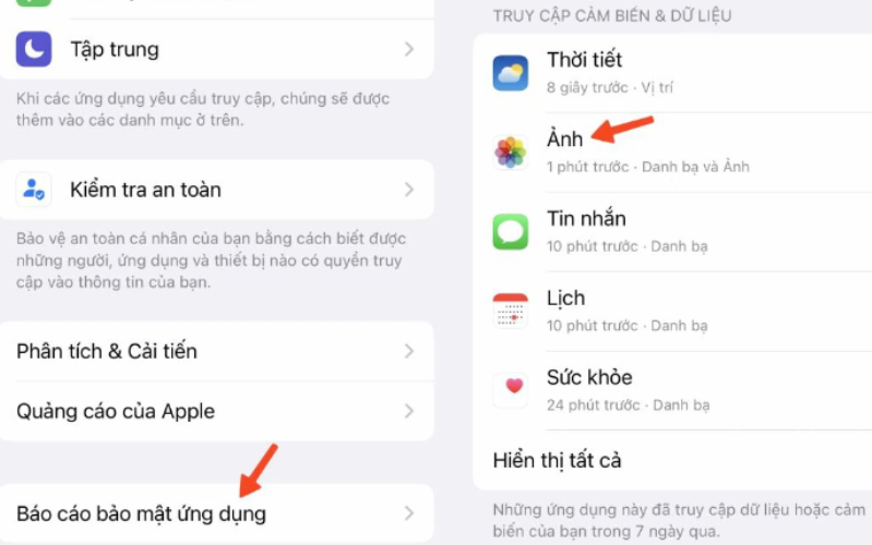 Nhấn vào App Privacy Report (báo cáo bảo mật ứng dụng)