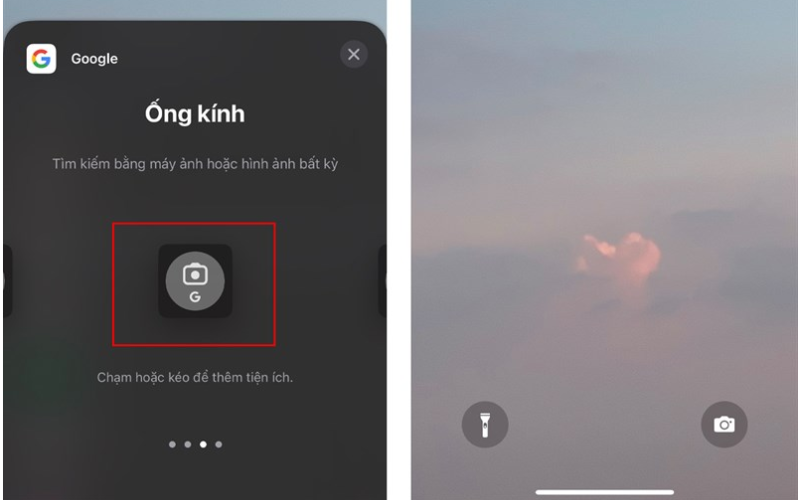 Vuốt sang phải để tìm Google Lens hoặc chọn các tiện ích khác của Google như tìm kiếm bằng giọng nói,...
