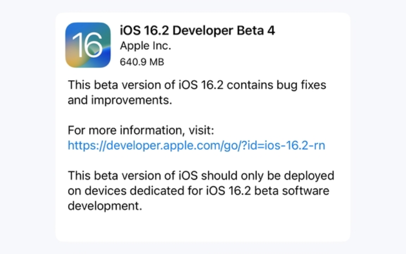 Apple phát hành iOS 16.2 và iPadOS 16.2 beta 4 Các nhà phát triển đã đăng ký có thể tải xuống cấu hình iOS 16.2 và iPadOS 16.2 từ Trung tâm nhà phát triển của Apple