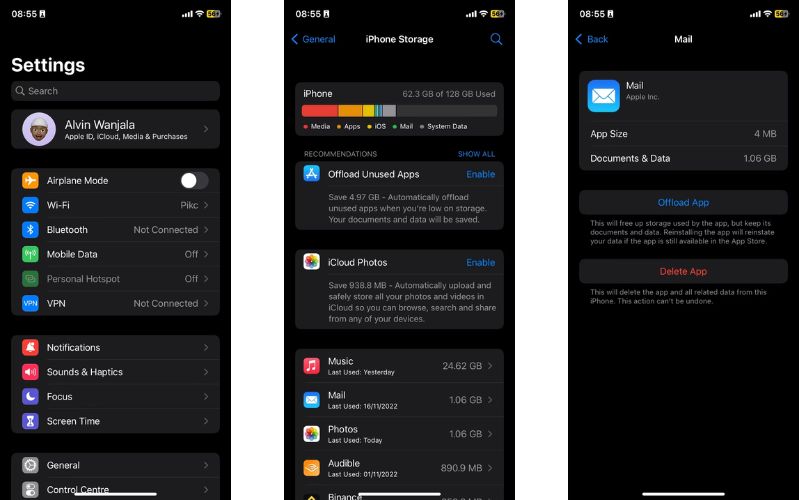 xóa tài liệu và dữ liệu trên iPhone