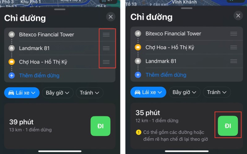 Nhập thông tin về các điểm dừng bạn cần thêm