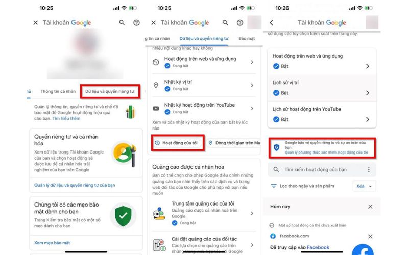Bảo mật dữ liệu hoạt động Google