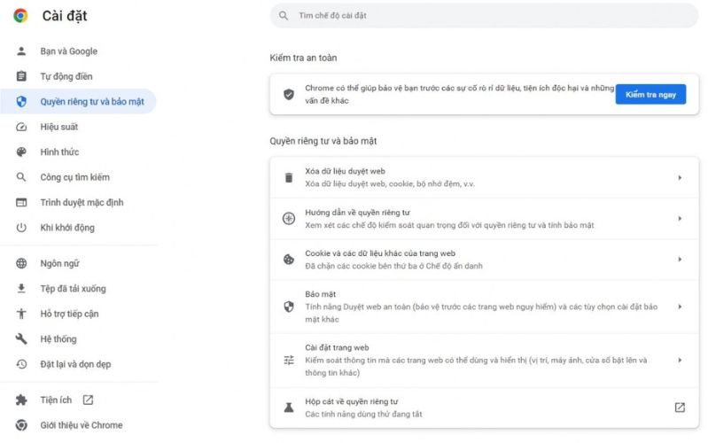Thay đổi cài đặt trên Google Chrome