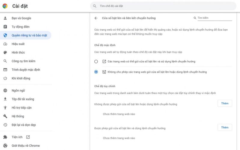 Thay đổi cài đặt trên Google Chrome
