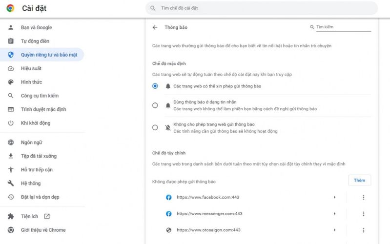 Thay đổi cài đặt trên Google Chrome