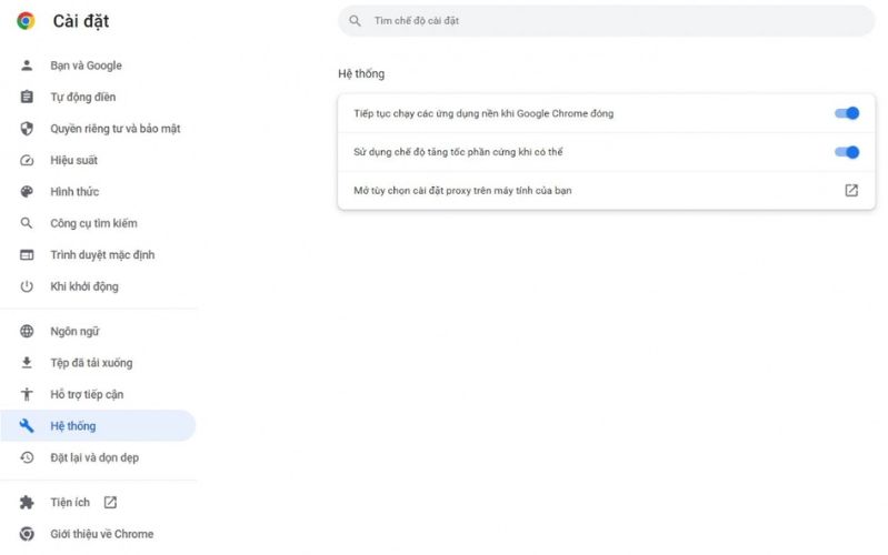 Thay đổi cài đặt trên Google Chrome