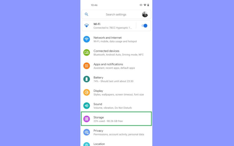 Cách xóa bộ nhớ đệm Android Mở Cài đặt, sau đó chọn Bộ nhớ