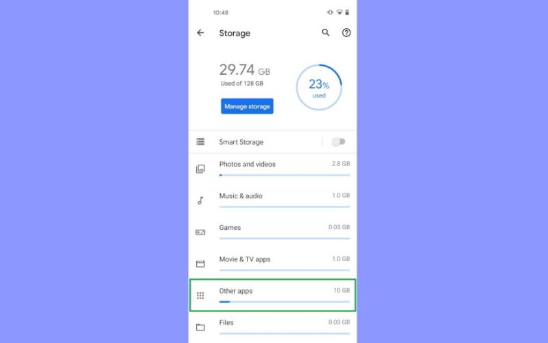Cách xóa bộ nhớ đệm Android Nhấn vào Ứng dụng khác