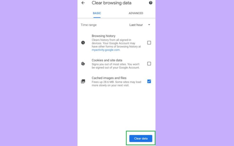 Cách xóa bộ nhớ đệm Android Đảm bảo chọn các hình ảnh và tệp trong bộ nhớ cache và bỏ chọn các tùy chọn khác trừ khi bạn cũng vui lòng xóa chúng