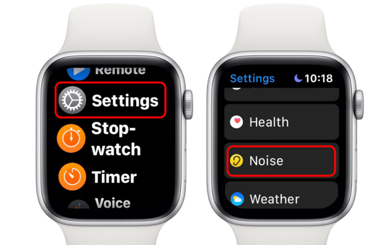Làm thế nào để đo mức độ tiếng ồn trên Apple Watch series 8? vào ngay Cài đặt của đồng hồ, sau đó tìm và ấn vào mục Tiếng ồn