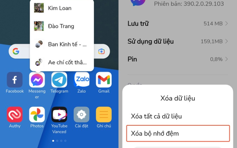 thử xóa bộ nhớ cache của ứng dụng Messenger