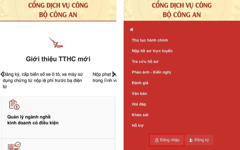 Bạn truy cập vào Cổng Dịch vụ công Bộ Công An