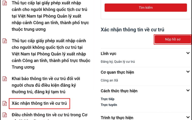 Kéo xuống dưới và chọn vào Xác nhận thông tin về cứ trú
