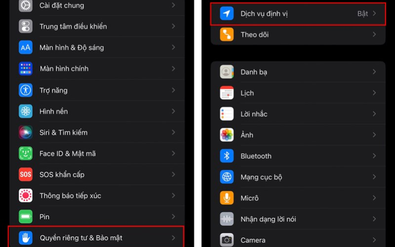 bạn nhấn chọn tiếp vào Dịch vụ định vị