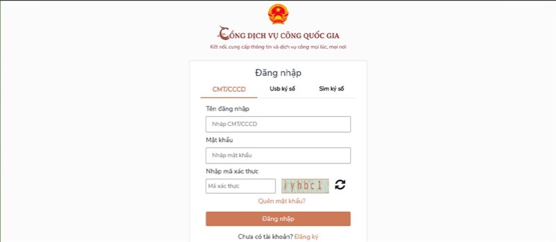 Tra cứu thông tin sổ hộ khẩu bằng căn cước công dân đăng nhập vào cổng dịch vụ công quốc gia